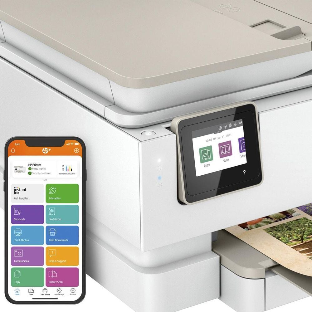 HP ENVY Inspire 7955e Wireless All-In-One Inkjet Printer with 3 months of Instant Ink included with HP+ - White &amp; Sandstone, , large
