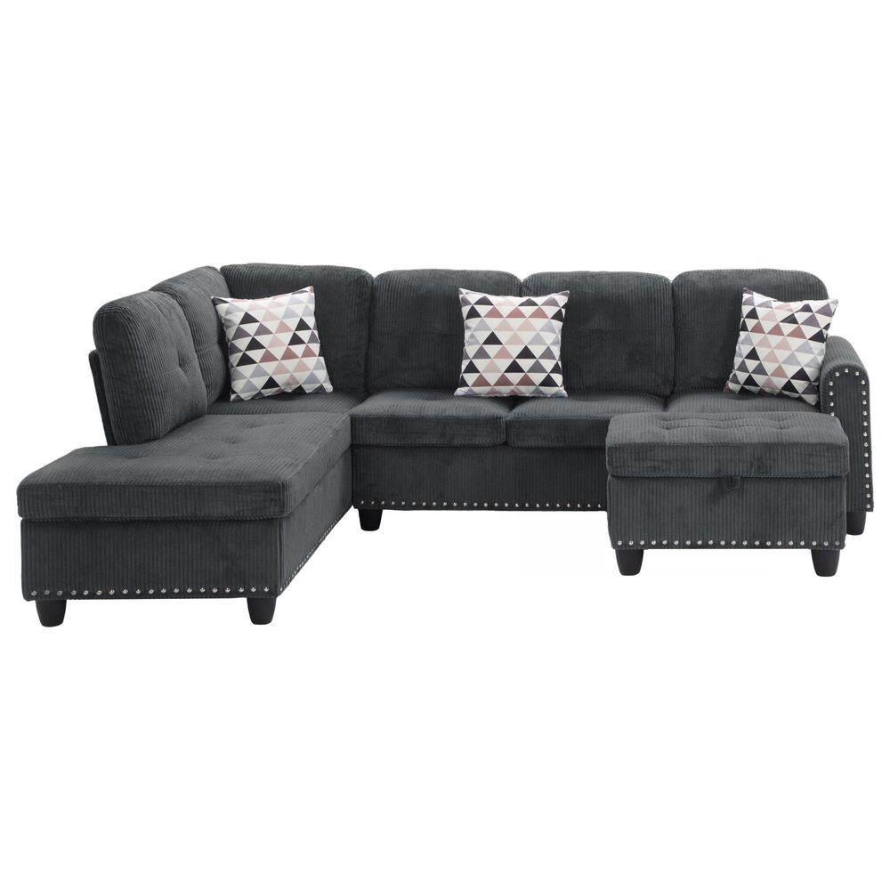 HOMLUX 94.49" L-Shaped Modular Sectional Sofa with Storage Ottoman and Cup Holders in Dark Gray, , large