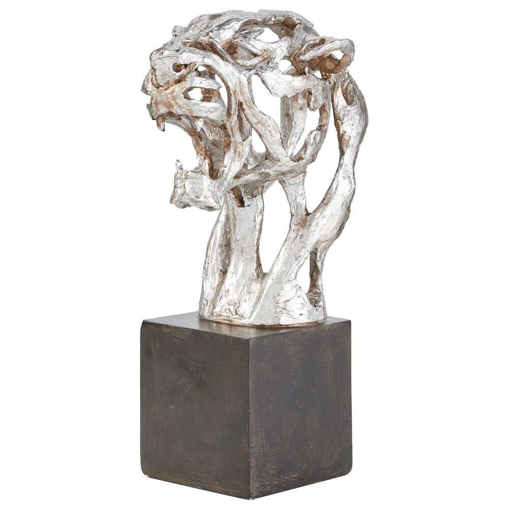 Maple and Jade 16" Eclectic Leopard Head Sculpture in Distressed Silver and Dark Brown, , large