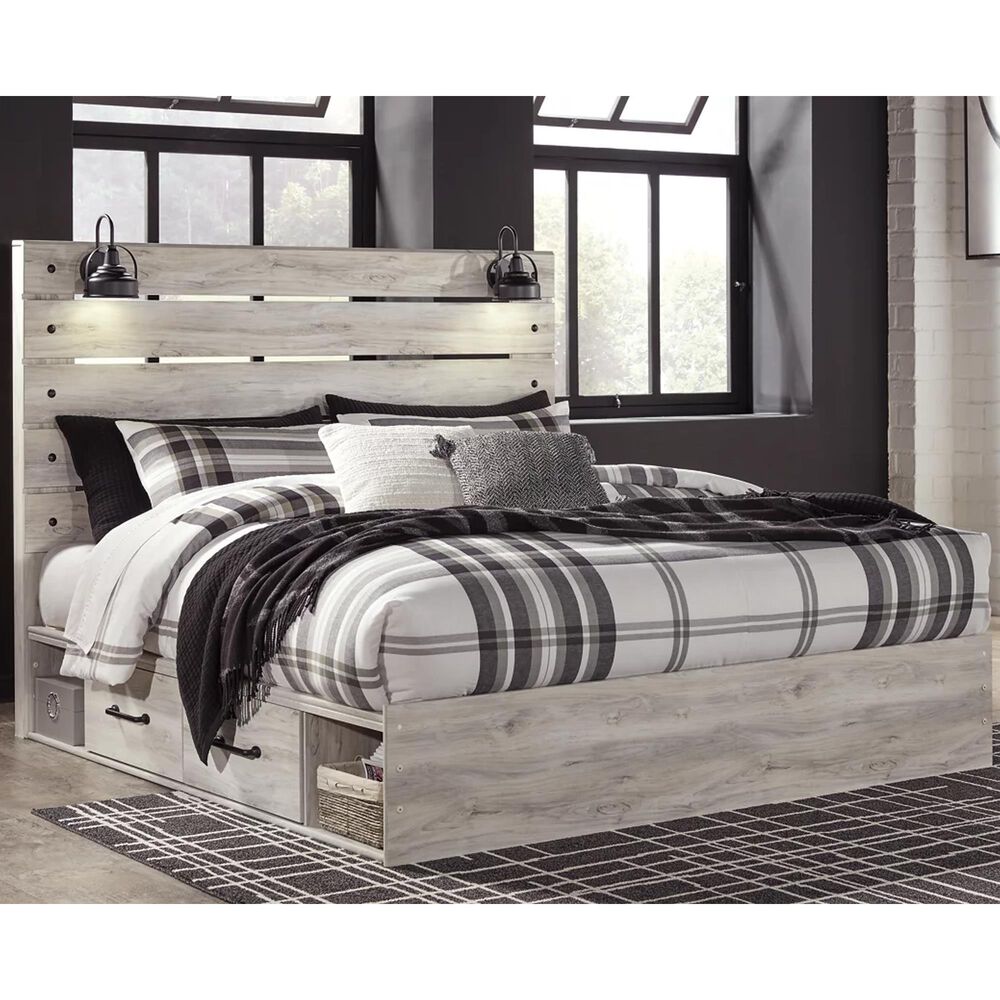 Ashley Cambeck King Double Storage Bed in Whitewash with Lighting, , large