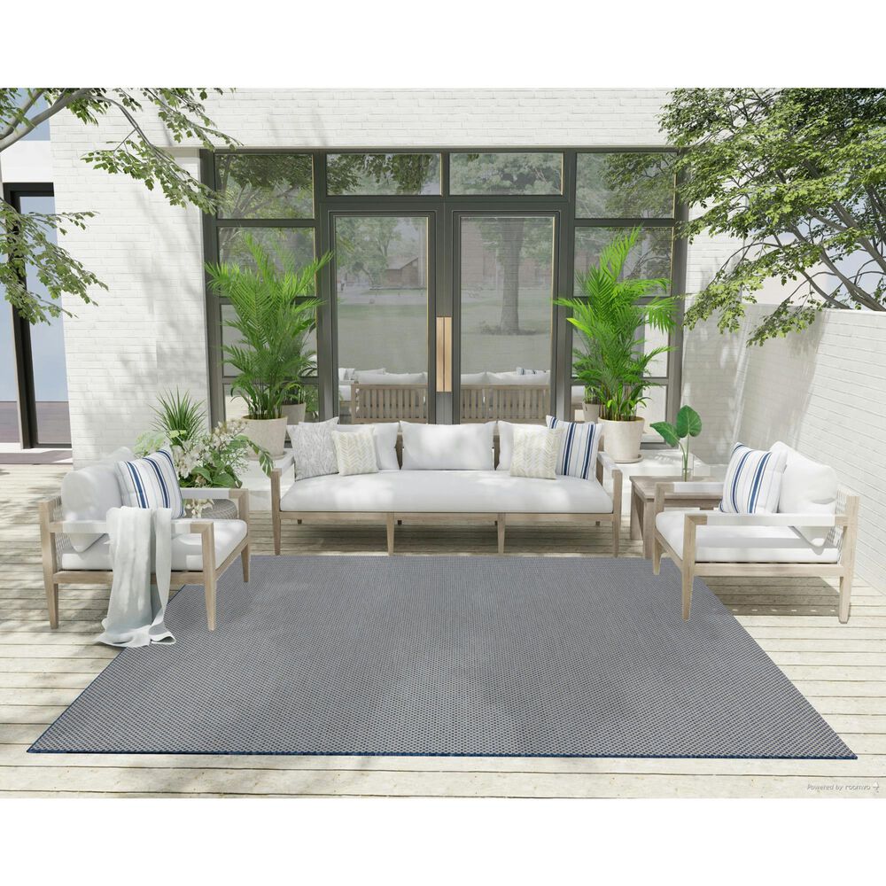 Nourison Courtyard Ivory and Blue 8&#39; Square Indoor/Outdoor Area Rug, , large