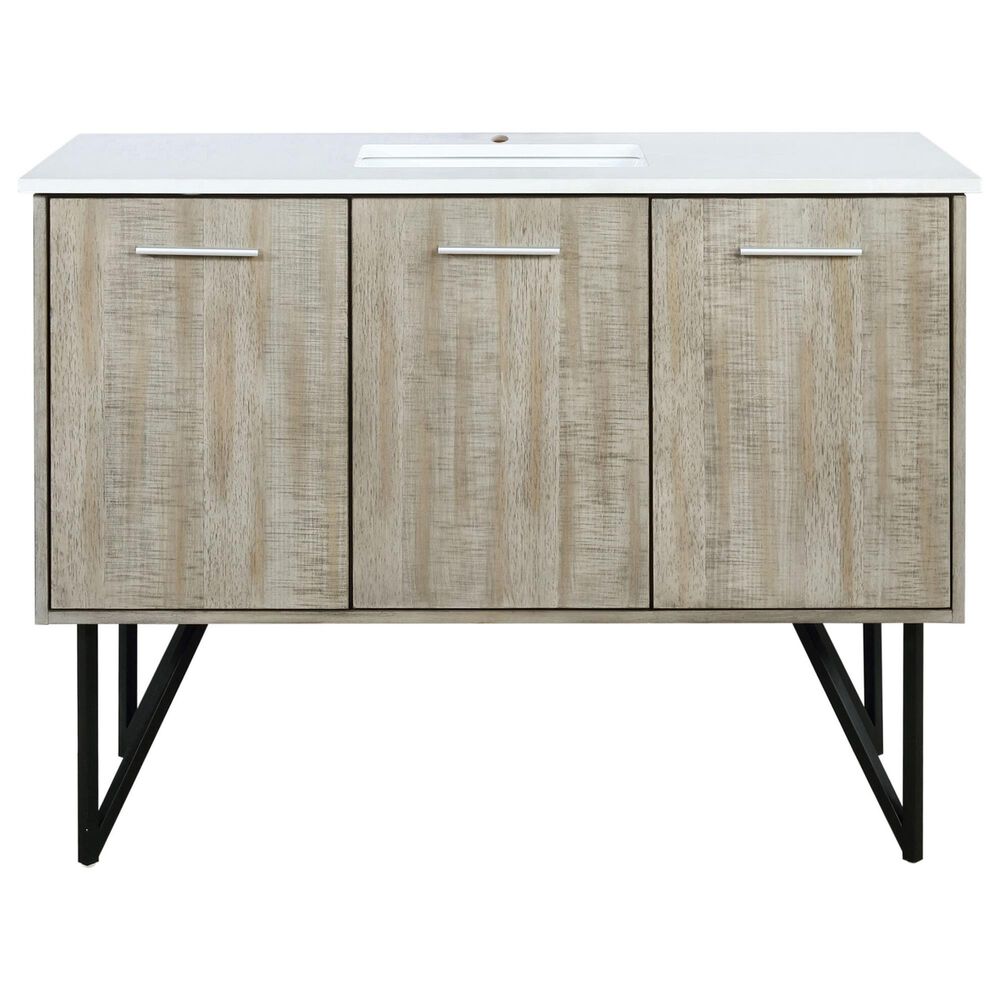 Lexora Home Lancy 48&quot; Single Bathroom Vanity in Rustic Acacia with 2 cm White Cultured Marble Top and Rectangular Sink, , large