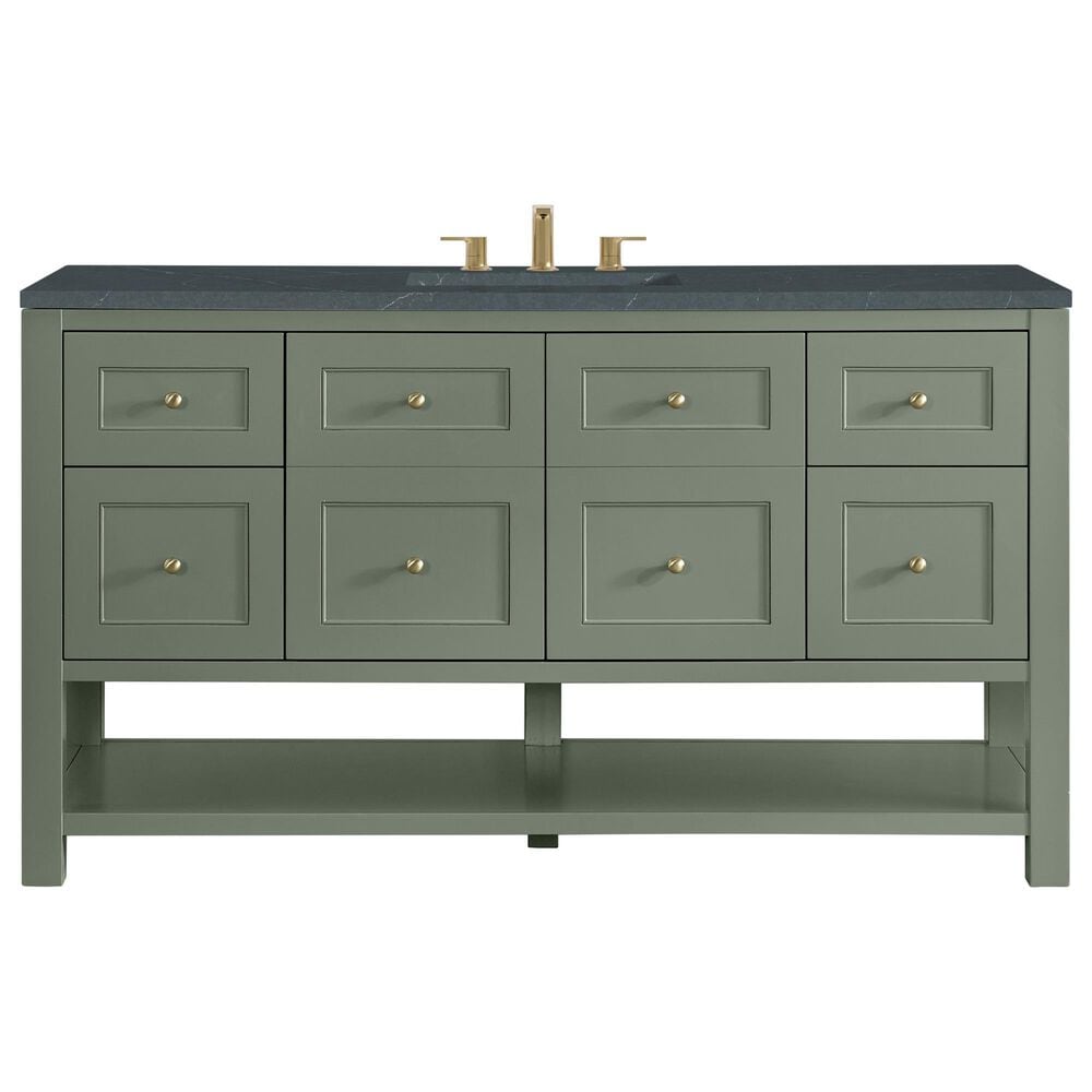 James Martin Vanities Breckenridge 60" Single Bathroom Vanity in Smokey Celadon with 3 cm Charcoal Soapstone Quartz Top and Rectangular Sink, , large