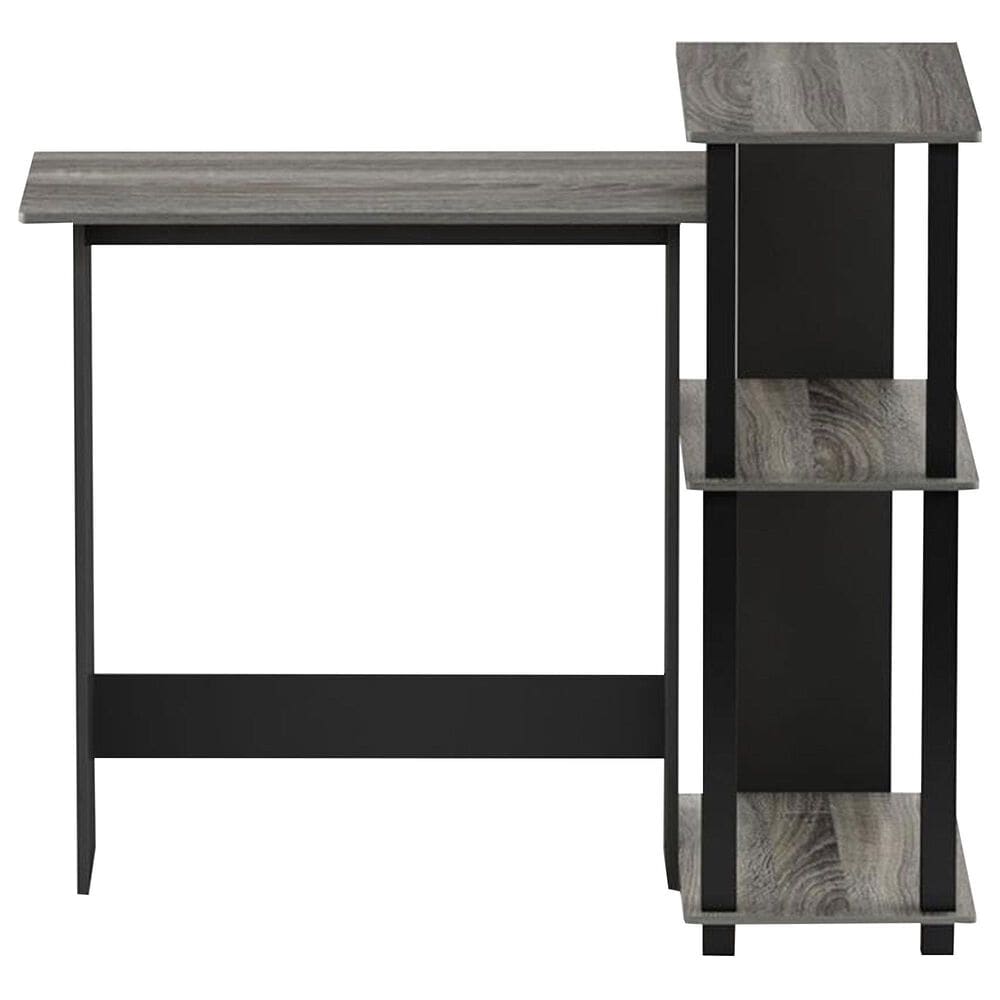 HOMLUX L-Shaped Computer Desk with Open Display Shelves in French Oak Grey and Black, , large
