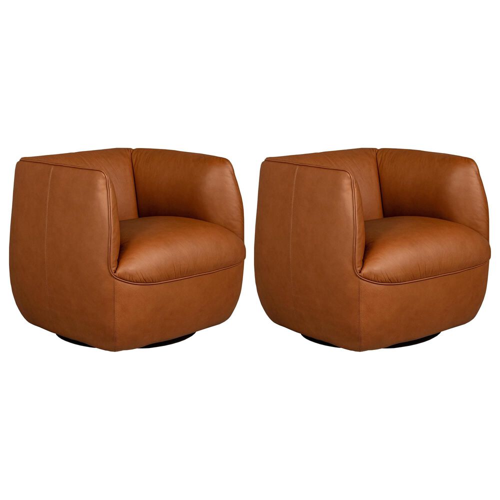 Natuzzi Editions Wally Swivel Chair in Pasadena Brandy (Set of 2), , large