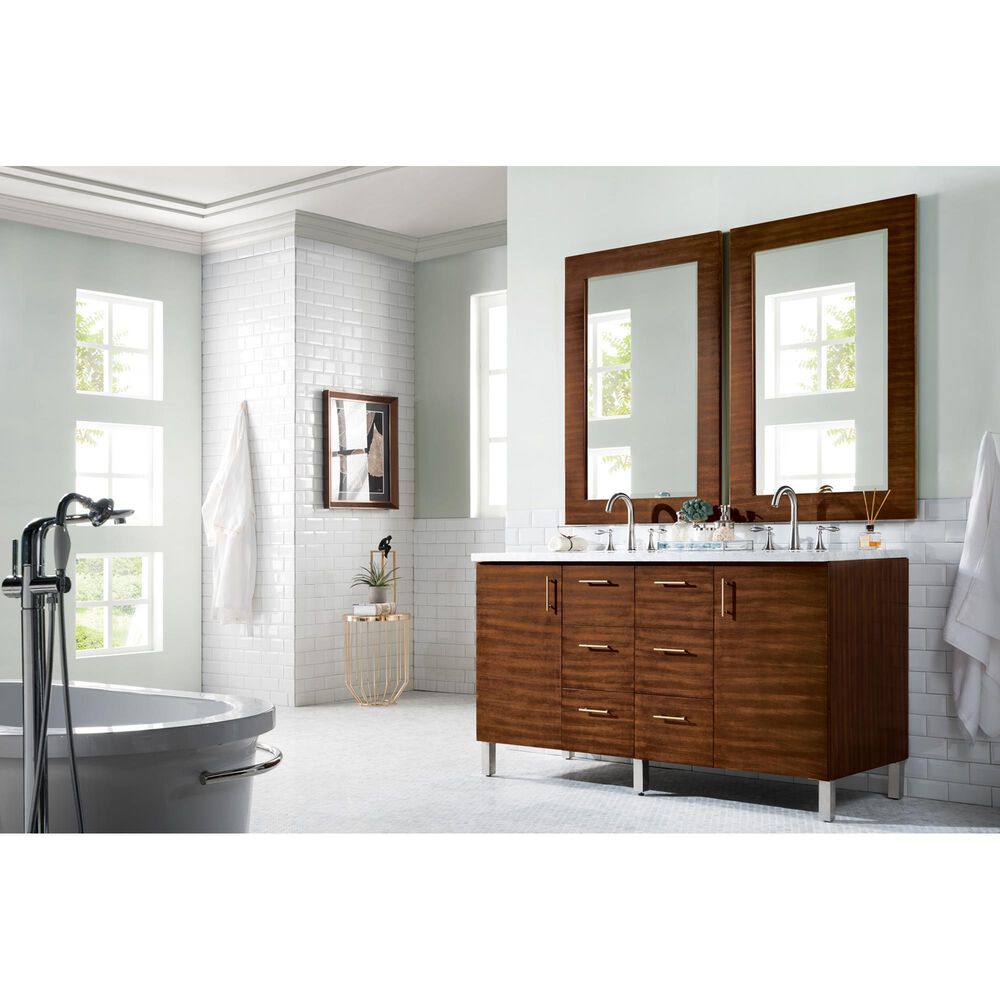 James Martin Metropolitan 60" Double Bathroom Vanity in American Walnut with 3 cm Carrara White