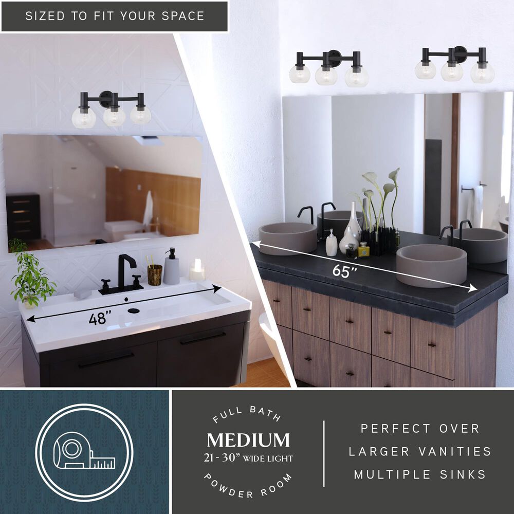 Vaxcel Marshall 3-Light Bathroom Vanity in Matte Black, , large