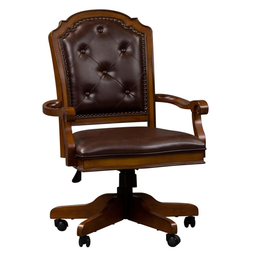 Belle Furnishings Amelia Jr Executive Office Chair in Brown Vinyl and Antique Toffee, , large