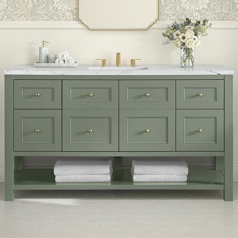 James Martin Vanities Breckenridge 60&quot; Single Bathroom Vanity in Smokey Celadon with 3 cm Ethereal Noctis Quartz Top and Rectangular Sink, , large