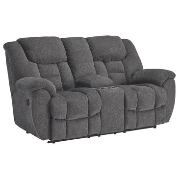 Ashley Foreside Double Reclining Loveseat with Console in Charcoal, , large