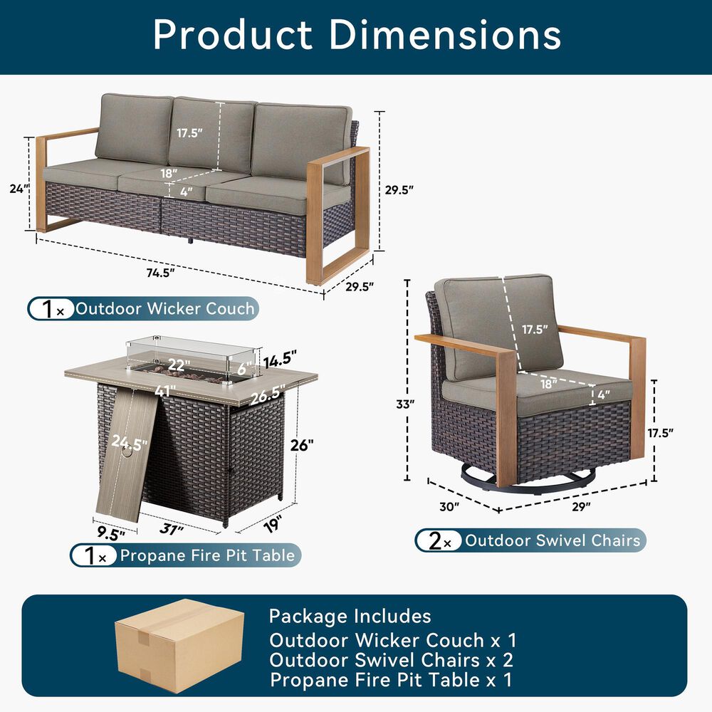Sunwell Garden 4-Piece Patio Fire Pit Set in Gray, , large