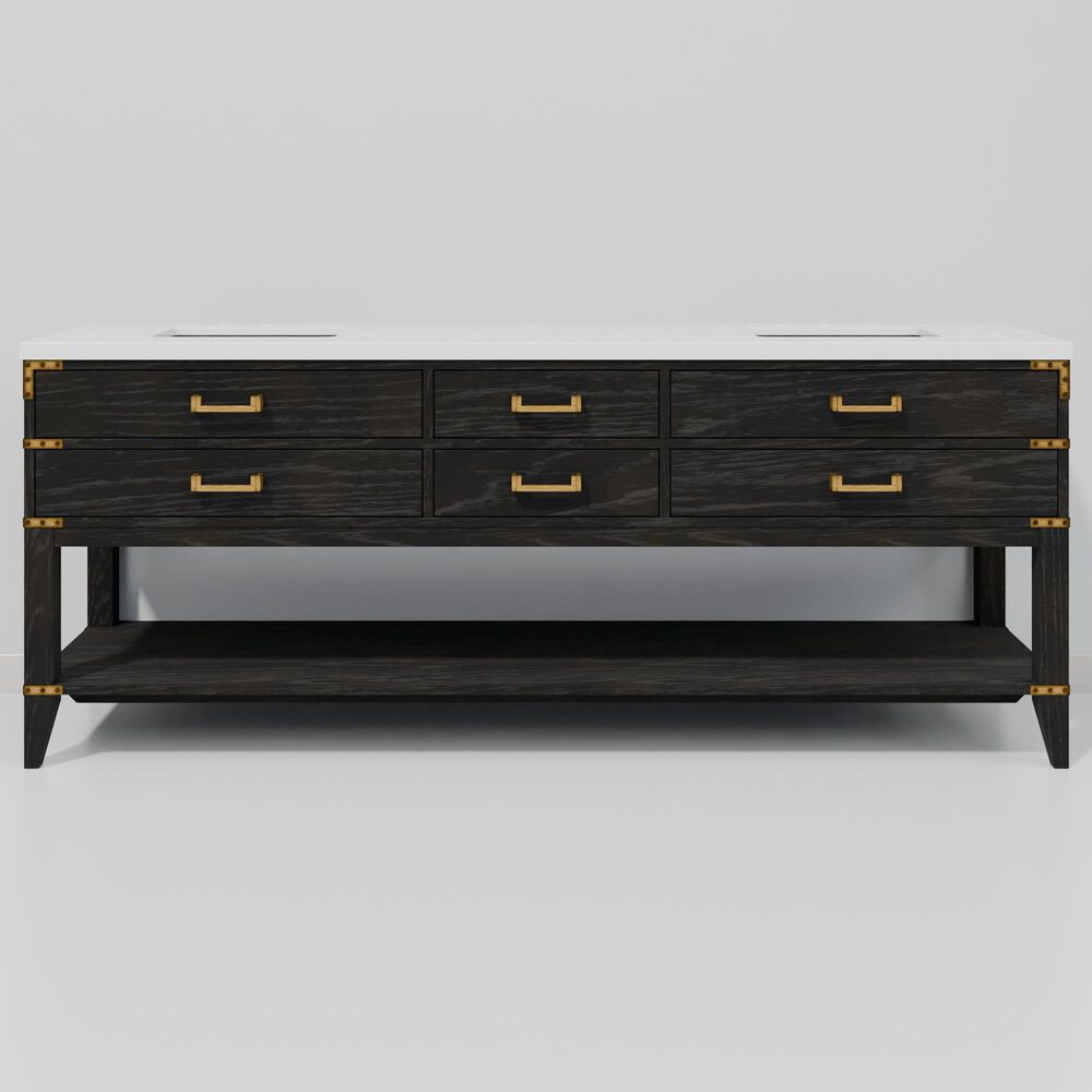 Lexora Home Norwalk 84&quot; Double Bathroom Vanity in Black Oak with White Quartz Top and Rectangular Sinks, , large