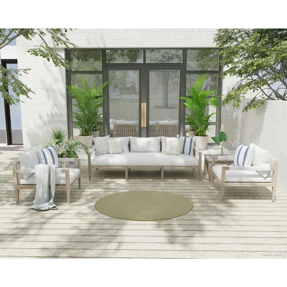 Nourison Courtyard Ivory and Green 4&#39; Round Indoor/Outdoor Area Rug, , large