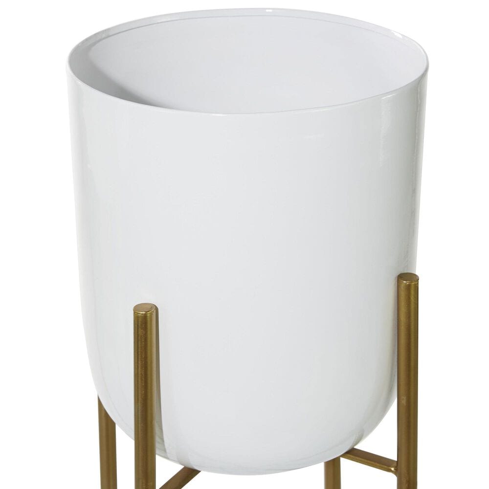 Maple and Jade Dome Planter with Removable Stand in Polished White and Gold &#40;Set of 2&#41;, , large