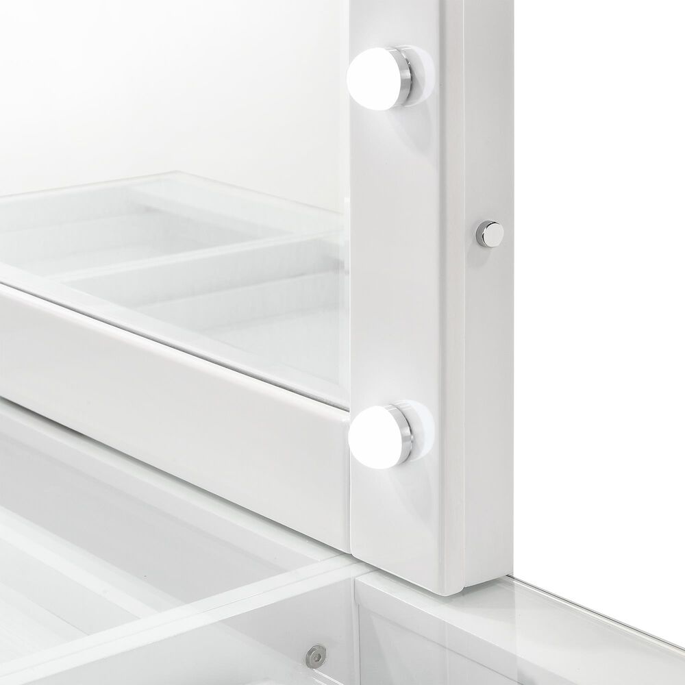 Crown Mark Avery Vanity Set with Stool in White, , large