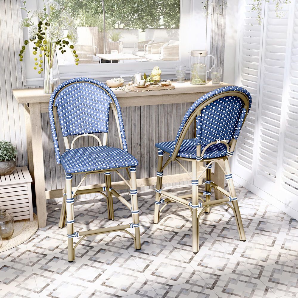 Furniture of America Ventura Patio Counter Chair in Natural, Blue and White &#40;Set of 2&#41;, , large