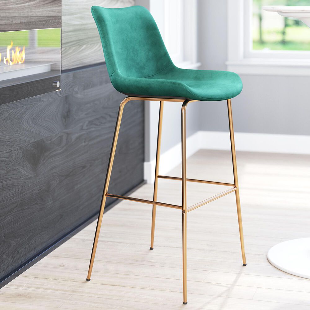 Zuo Modern Tony Bar Stool in Green and Gold, , large