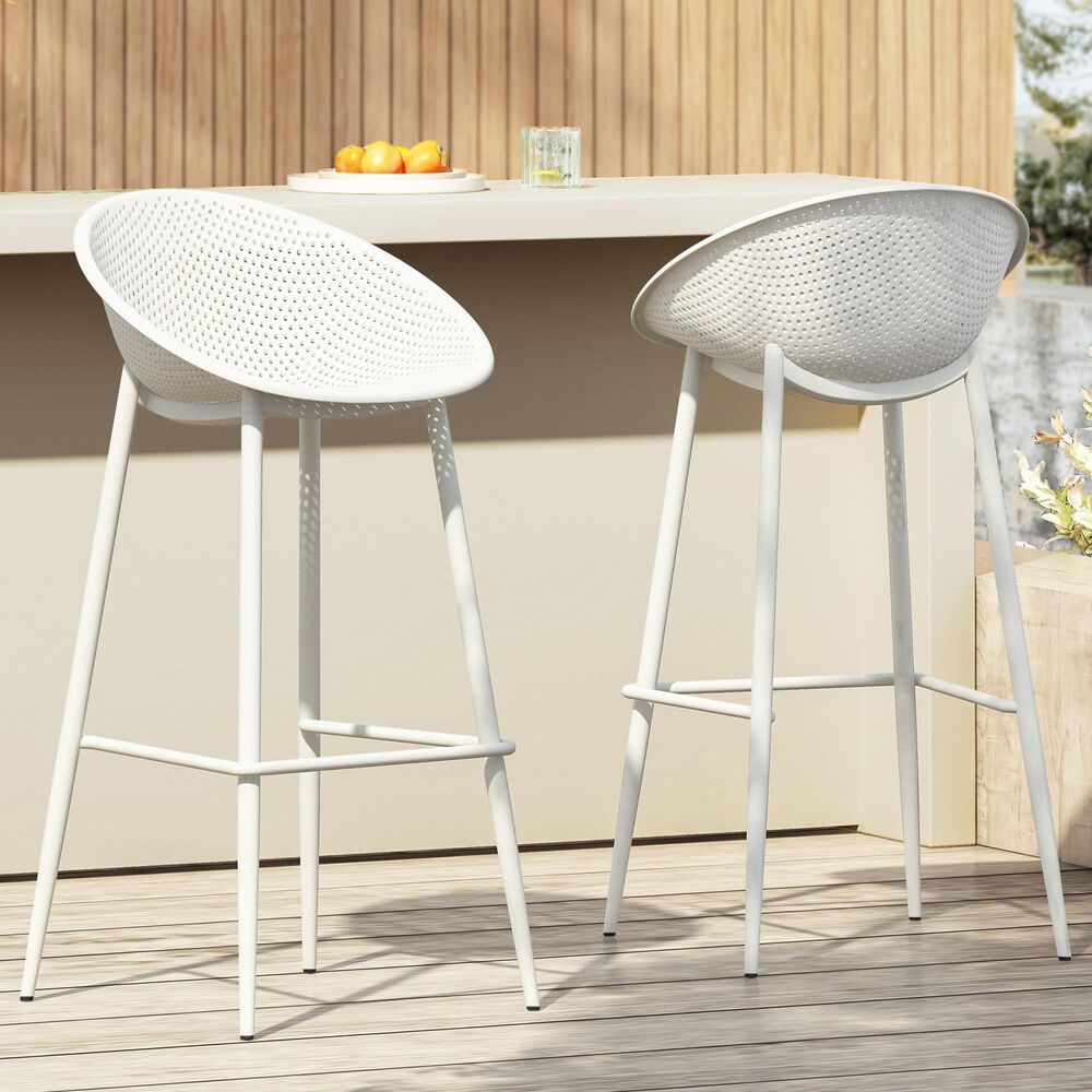 Hearth and Haven Gable Outdoor Barstool with Metal Frame in White (Set of 2), , large