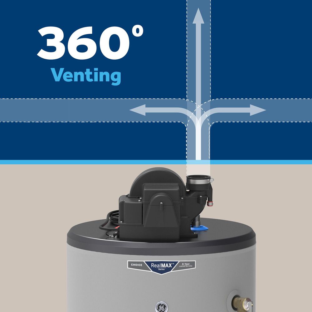 GE Appliances RealMAX Choice 50-Gallon Short Natural Gas Power Vent Low-NOx Water Heater in Gray, , large