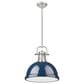 Golden Lighting Duncan 1-Light Pendant with Rod and Matte Navy Shade in Pewter, , large