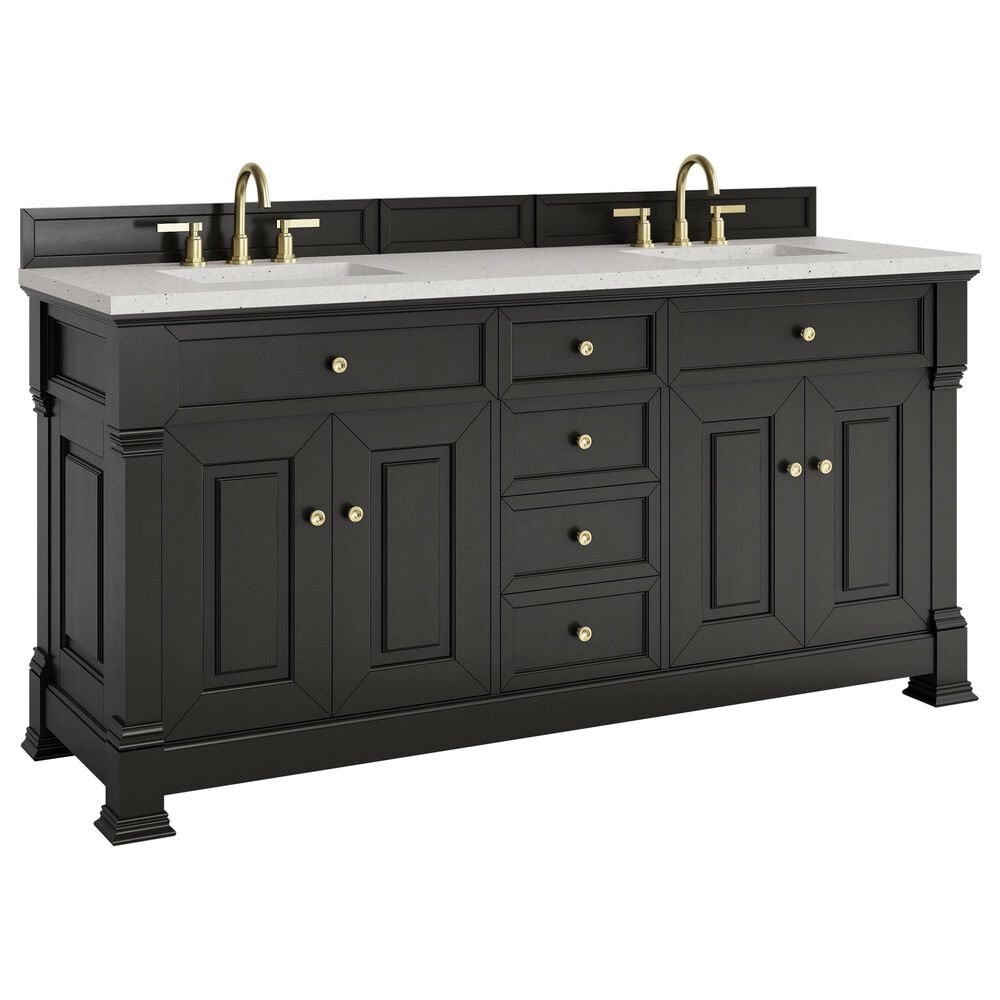 James Martin Vanities Brookfield 72" Double Bathroom Vanity in Black Onyx with 3cm Lime Delight Quartz Top and Rectangular Sinks, , large