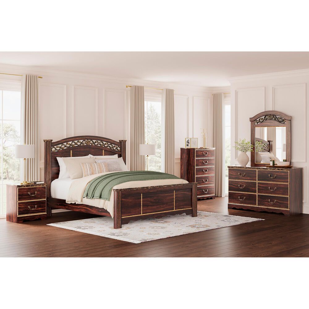 Ashley Glosmount 2-Drawer Nightstand in Glossy Reddish Brown and Gold, , large