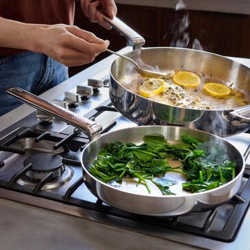 Joseph Joseph Space Steel 9.5" Frying Pan with Folding Handle in Stainless Steel, , large