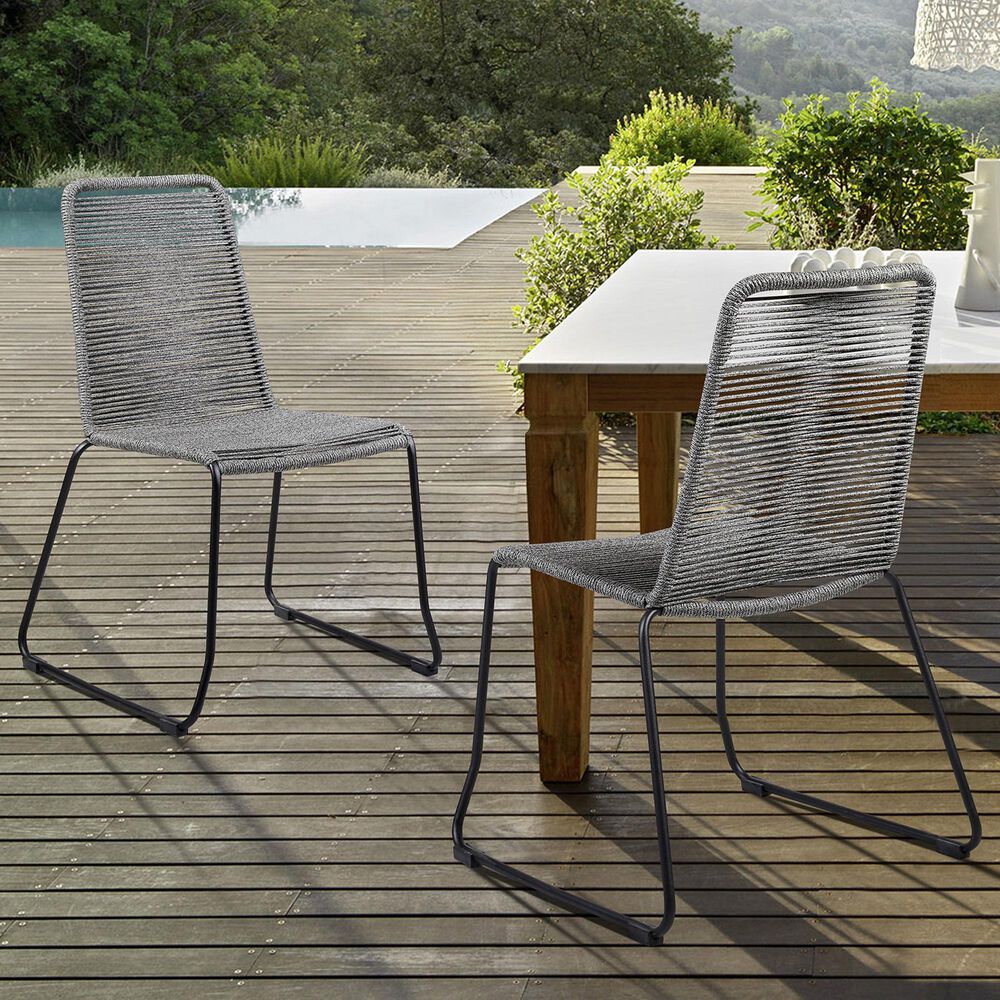 Blue River Shasta Outdoor Dining Chair with Gray Rope Seat in Black (Set of 2), , large