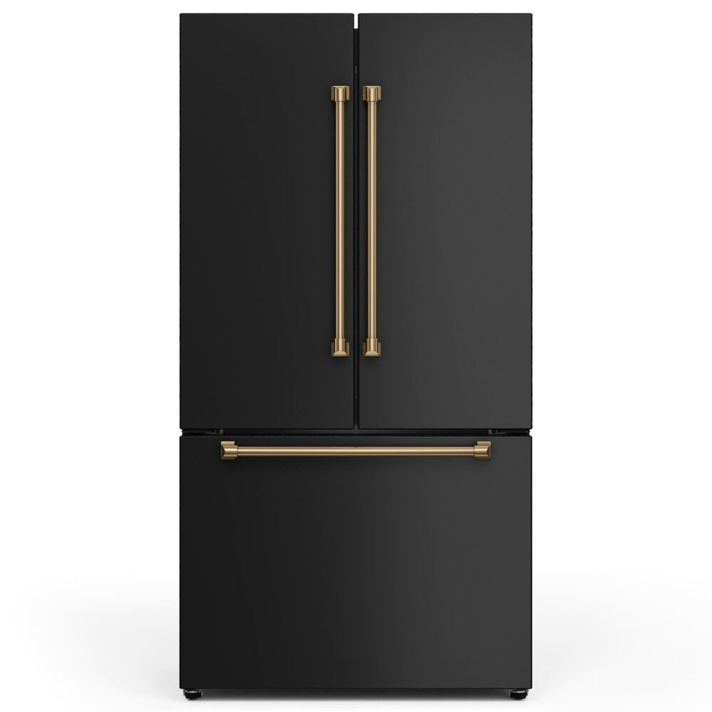 THOR KITCHEN Gordon Ramsay 20.3 Cu. Ft. Counter Depth French Door Refrigerator with Bronze Handle Kit in Black, , large