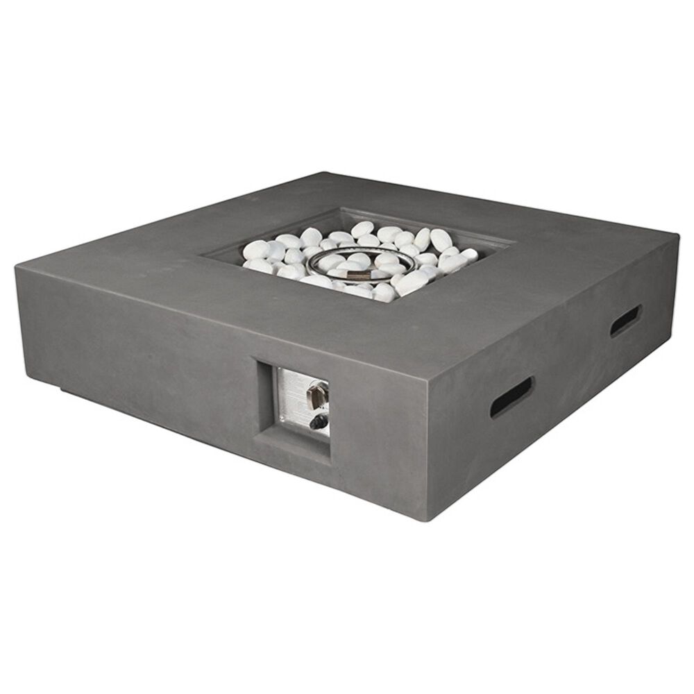 Lexora Home Brenta Outdoor Square Gas Fire Pit Table in Light Grey, , large