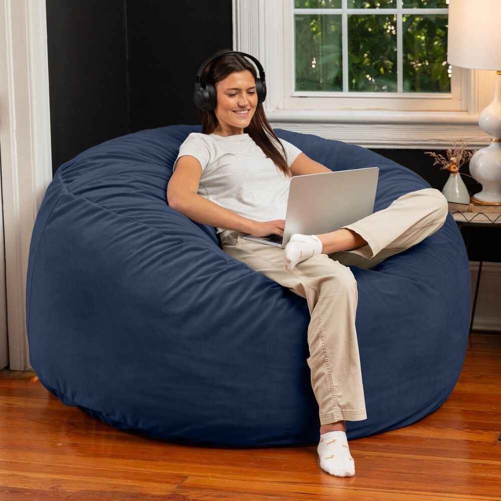 Jaxx Saxx 5&#39; Large Round Bean Bag Chair in Navy Blue, , large