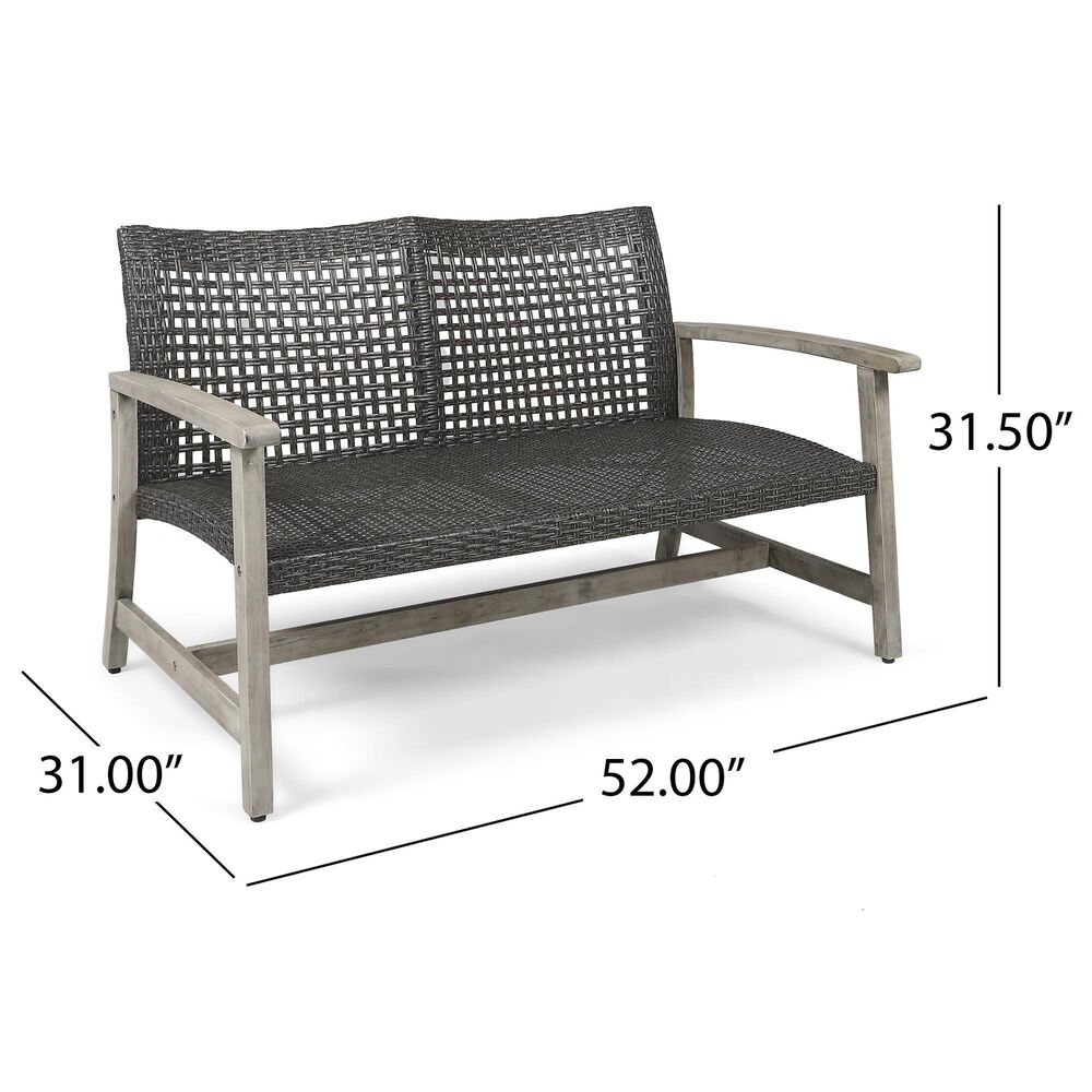 Hearth and Haven Hampton Outdoor Wicker Loveseat with Wooden Frame in Grey, , large