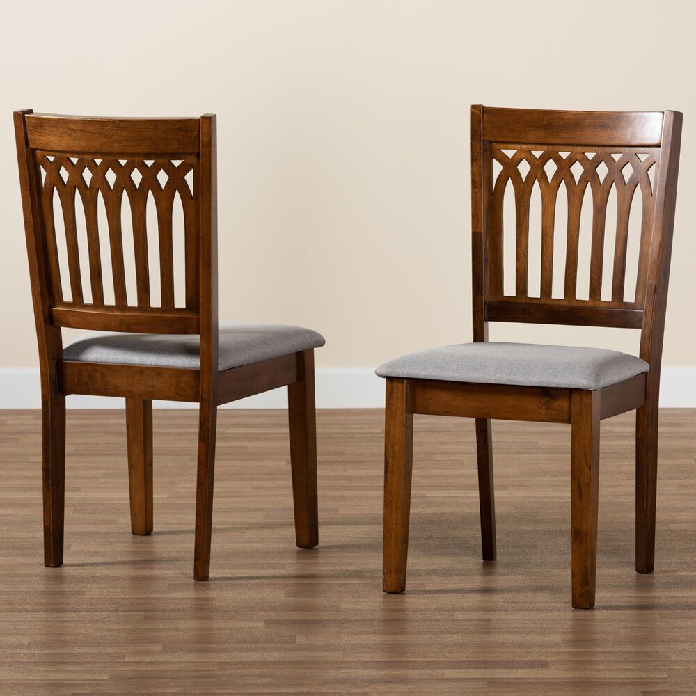 Baxton Studio Genesis Side Chair with Grey Cushion in Walnut Brown (Set of 2), , large