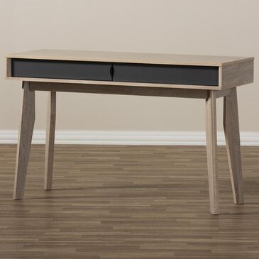 Baxton Studio Fella 2-Drawer Study Desk in Light Brown/Gray, , large