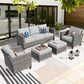 HOMLUX HOMLUX 5-Piece Outdoor Wicker Patio Furniture Set, High Back Rattan Sofa with Chairs, Ottomans & Cushions in Gray, , large