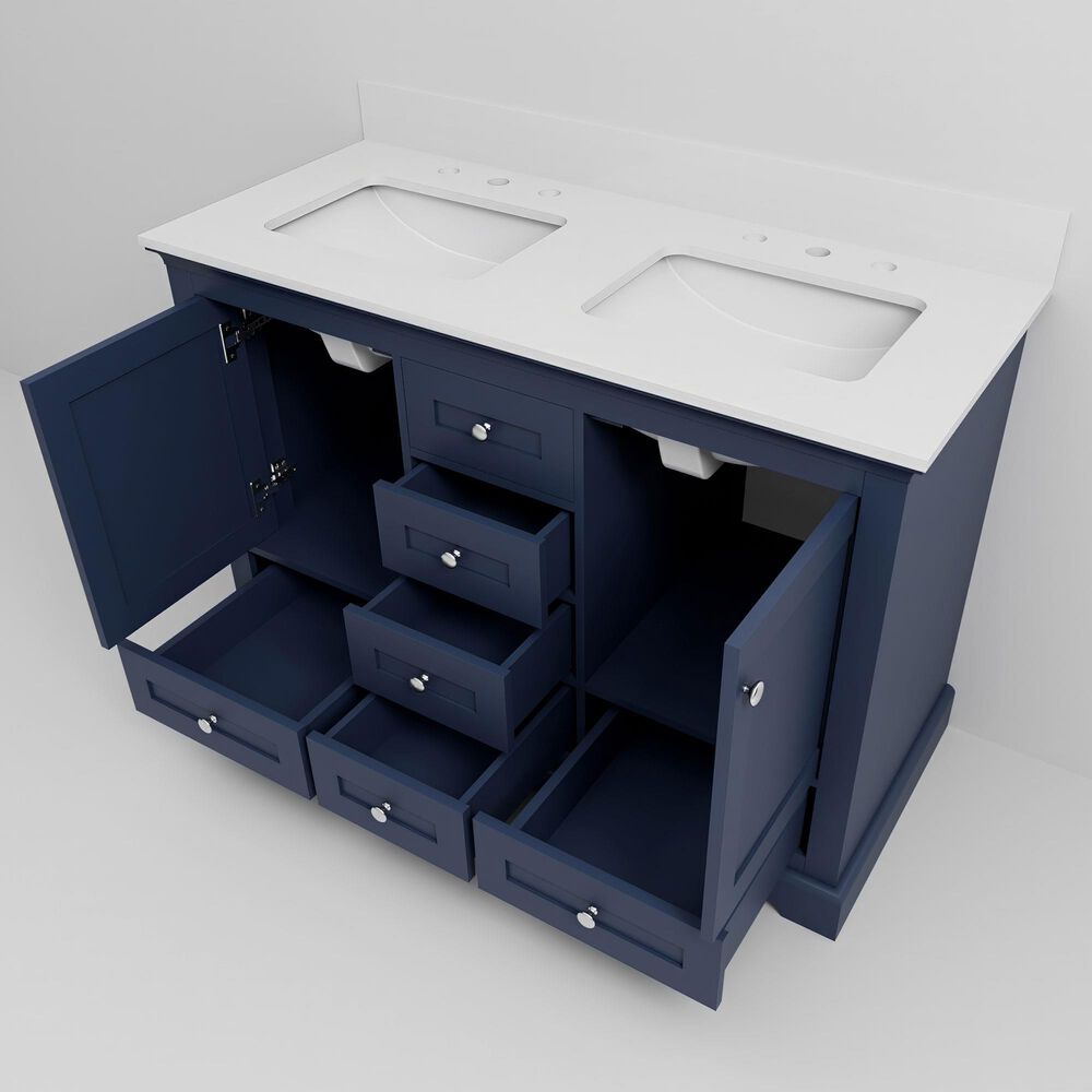 Lexora Home Dukes 48" Double Bathroom Vanity in Navy Blue with 2 cm White Cultured Marble Top and Rectangular Sinks, , large