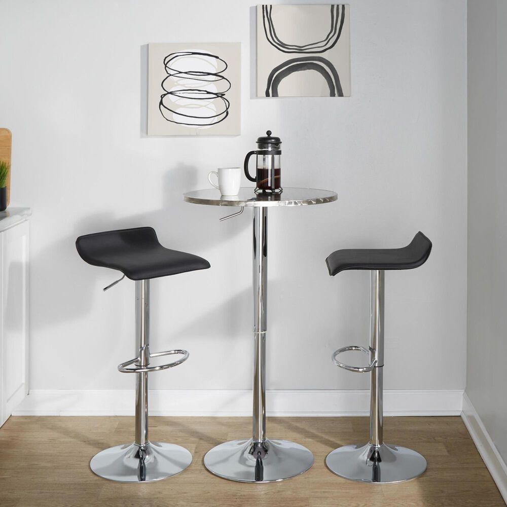 Lumisource Ale Swivel Adjustable Barstool with Black Seat in Chrome &#40;Set of 2&#41;, , large