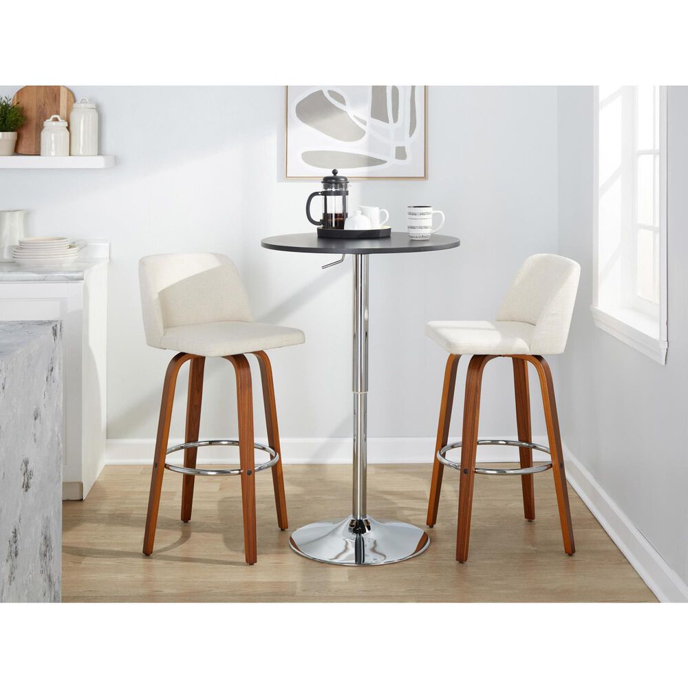 LumiSource Toriano Swivel Bar Stool with Cream Noise Fabric Upholstery in Walnut and Chrome (Set of 2), , large