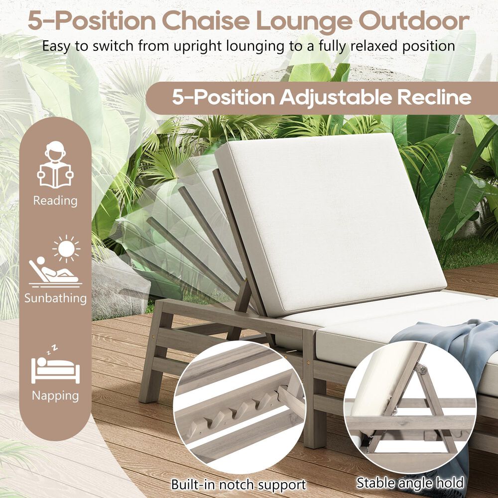 HOMLUX Patio Chaise Lounge with Square Backrest in Gray, , large