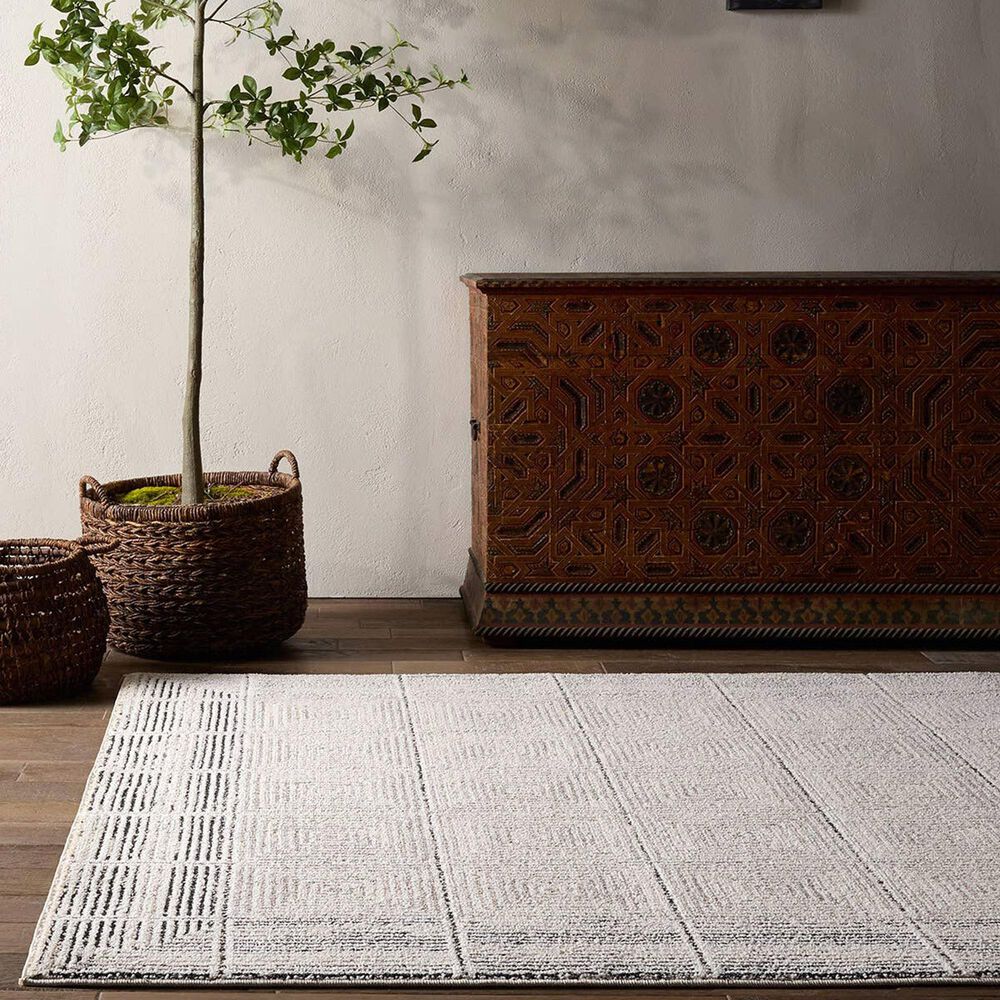 Jaipur Eva Quadrant 5&#39; x 8&#39; Silver Cloud, Moonstruck, Pastel Parchment, Almond Peach and Licorice Area Rug, , large