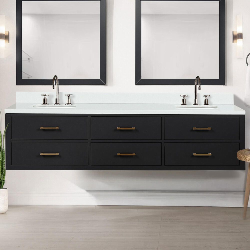 Lexora Home Castor 80&quot; Double Bathroom Vanity in Black with 2 cm White Cultured Marble Top and Rectangular Sinks, , large