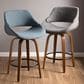 LumiSource Fabrico 26" Swivel Fixed-Height Counter Stool with Charcoal Fabric Upholstery in Black and Walnut (Set of 2), , large