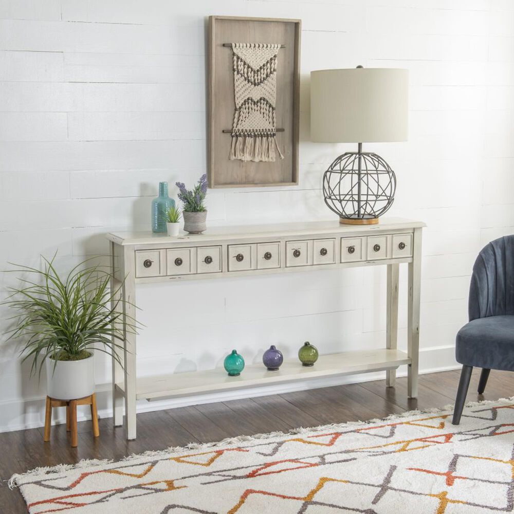 Linden Boulevard Sadie Long Console Table in Distressed Cream, , large