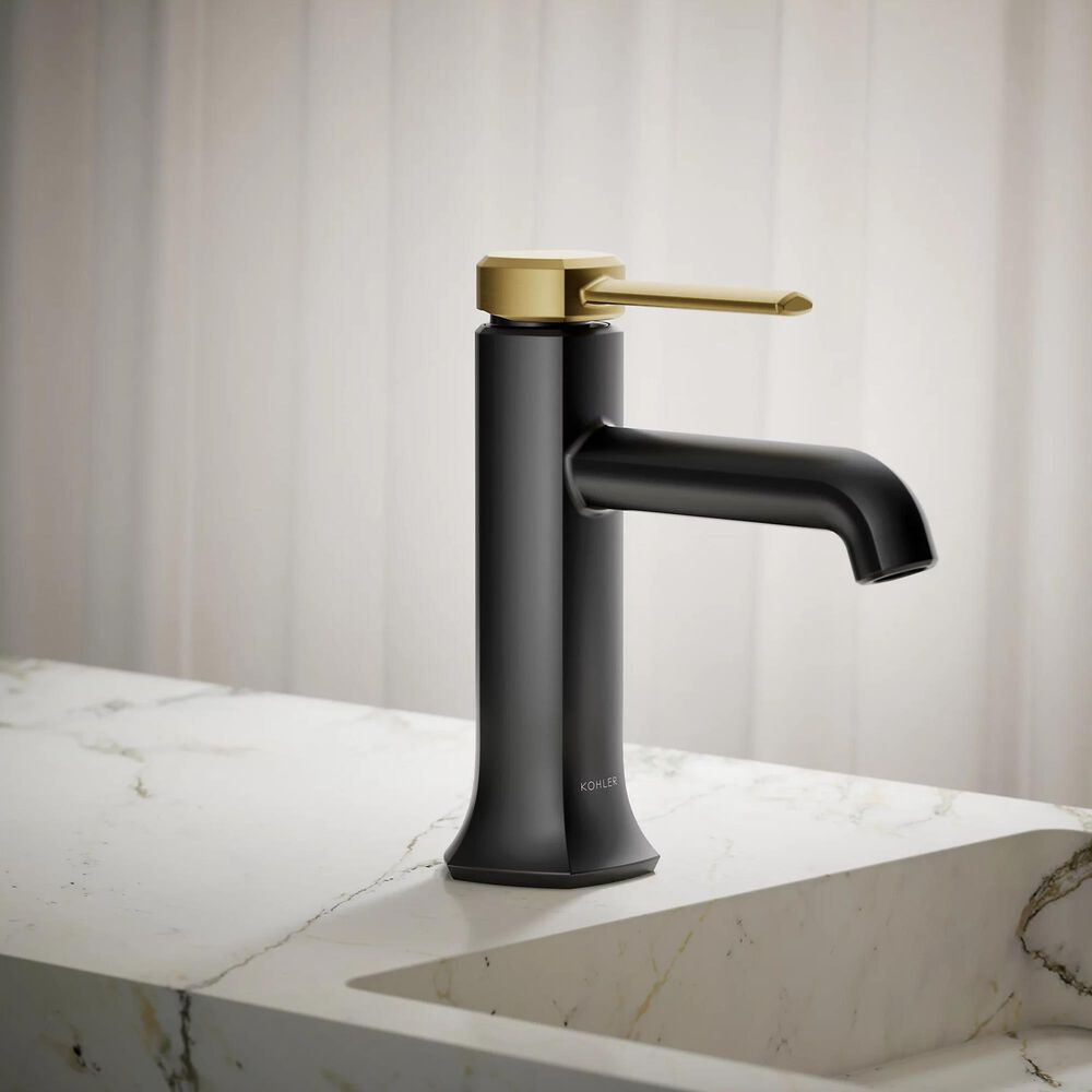 Kohler Occasion Single-Handle Bathroom Sink Faucet in Matte Black and Brushed Moderne Brass, , large