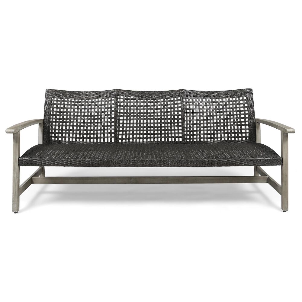 Hearth and Haven Outdoor Wicker Sofa with Wooden Frame in Grey, , large