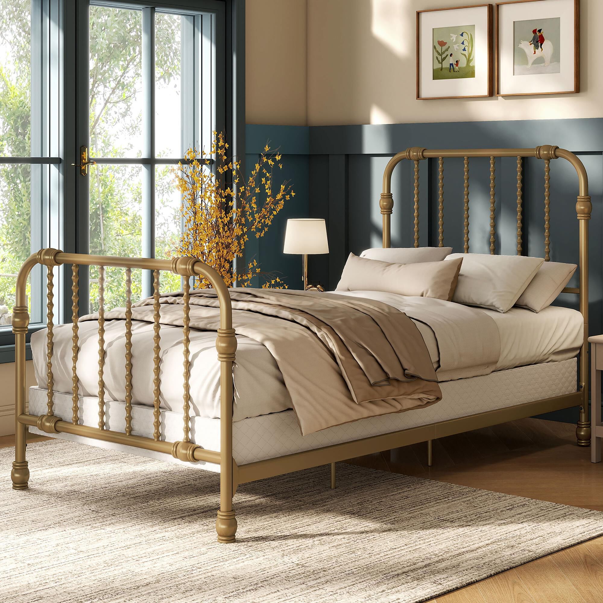 Furniture of America Wren Twin Spindle Kids Bed in Gold