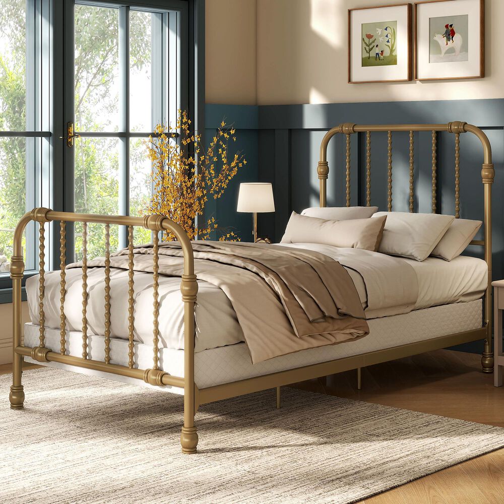Furniture of America Wren Twin Spindle Kids Bed in Gold, , large