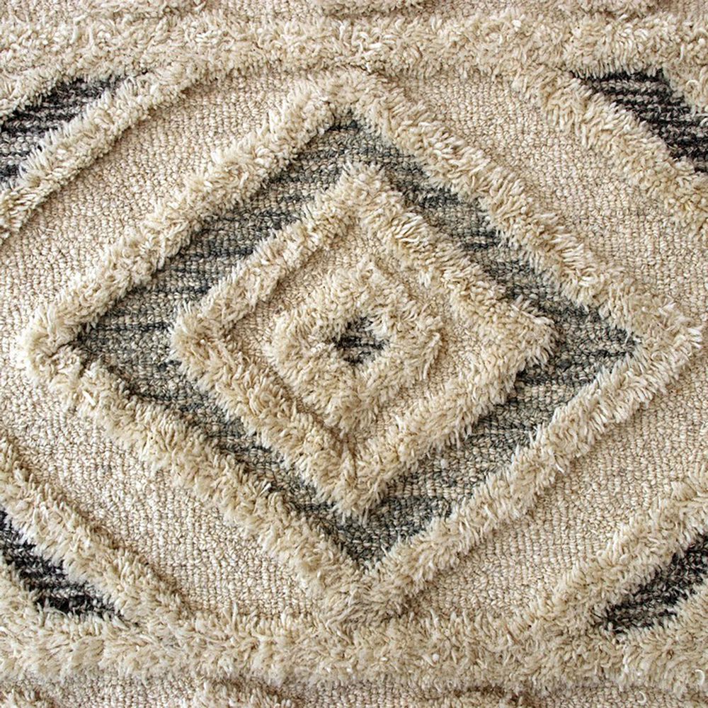L&amp;R Resources Sinuous Geometric Motif 6&#39; Round Cream, Blue and Gray Area Rug, , large