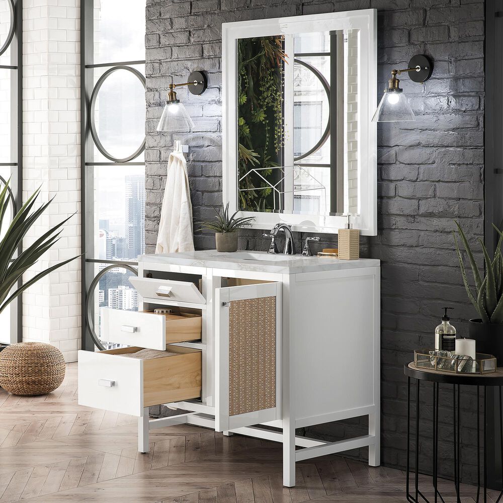 James Martin Vanities Addison 36" Single Bathroom Vanity in Glossy White with 3 cm Victorian Silver Quartz Top and Rectangular Sink, , large