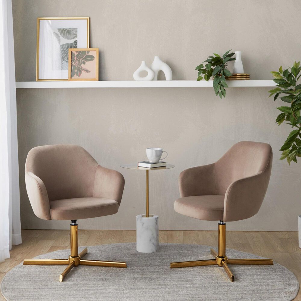 LumiSource Buena Swivel Accent Chair in Brown, , large